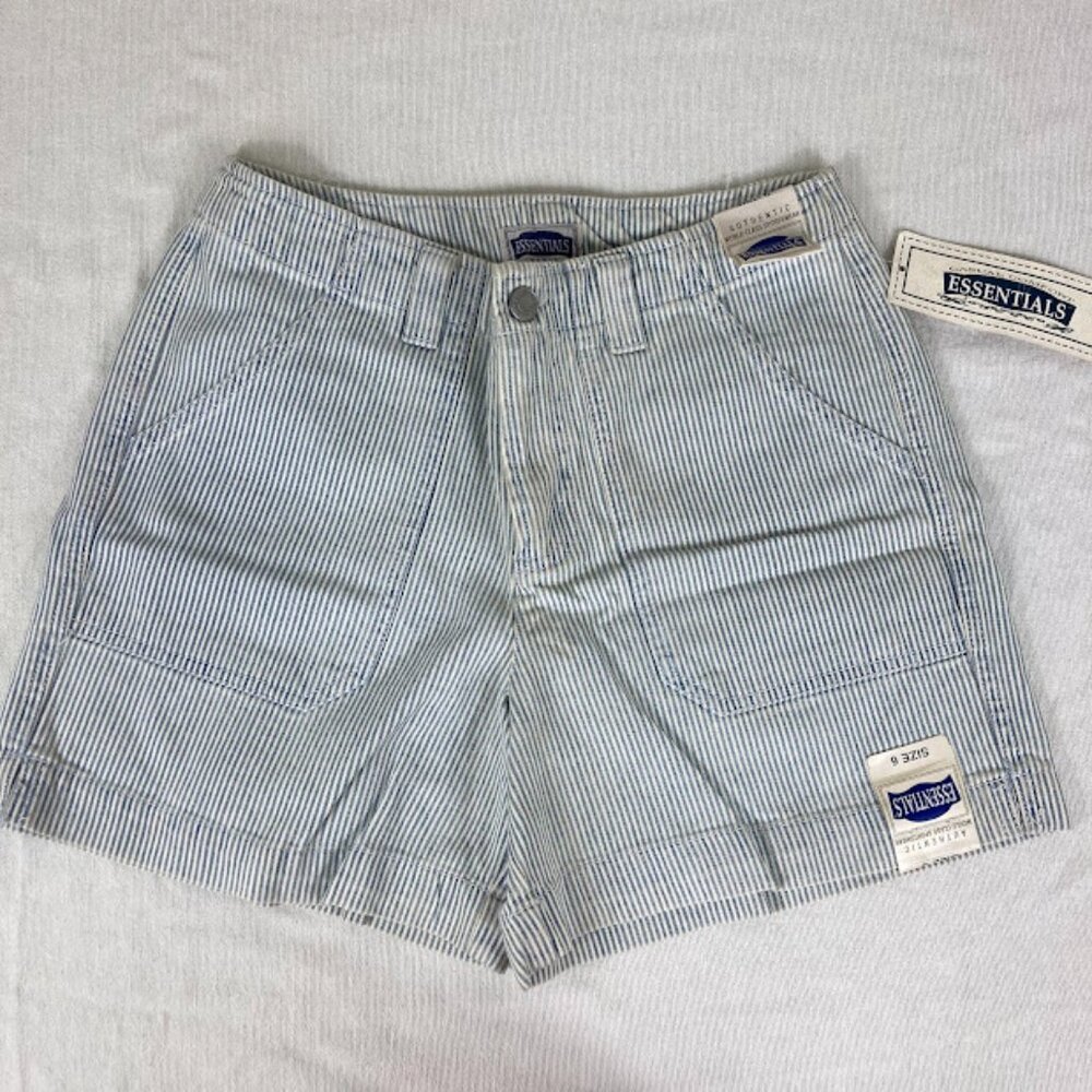 NWT Basic Editions Womens Size 6 Blue Striped Hip Hugger Shorts 90s Vintage